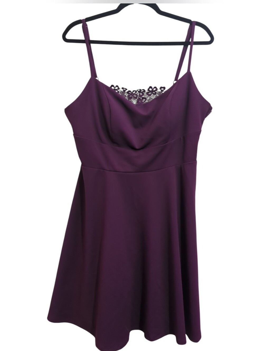 NWT City Studio 16W Plum Cowl Neck Lace Back Fit And Flare Mini Dress HOCO Party